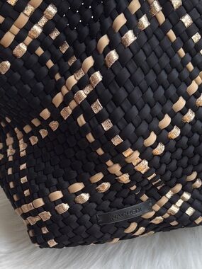 Naghedi Black Woven Tote with Gold & Tan Accents - With pouch